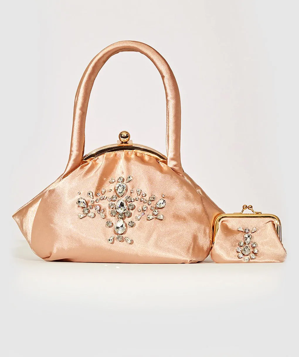 Rhinestone Satin Bag With Coin Purse