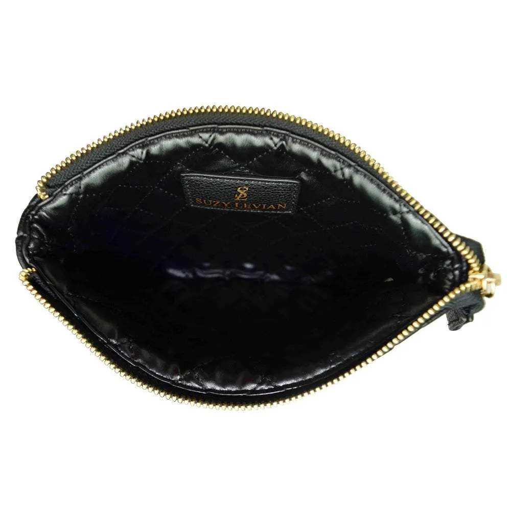Suzy Levian Small Faux Leather Quilted Clutch Handbag