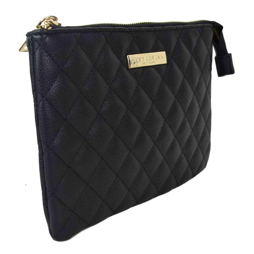 Suzy Levian Small Faux Leather Quilted Clutch Handbag