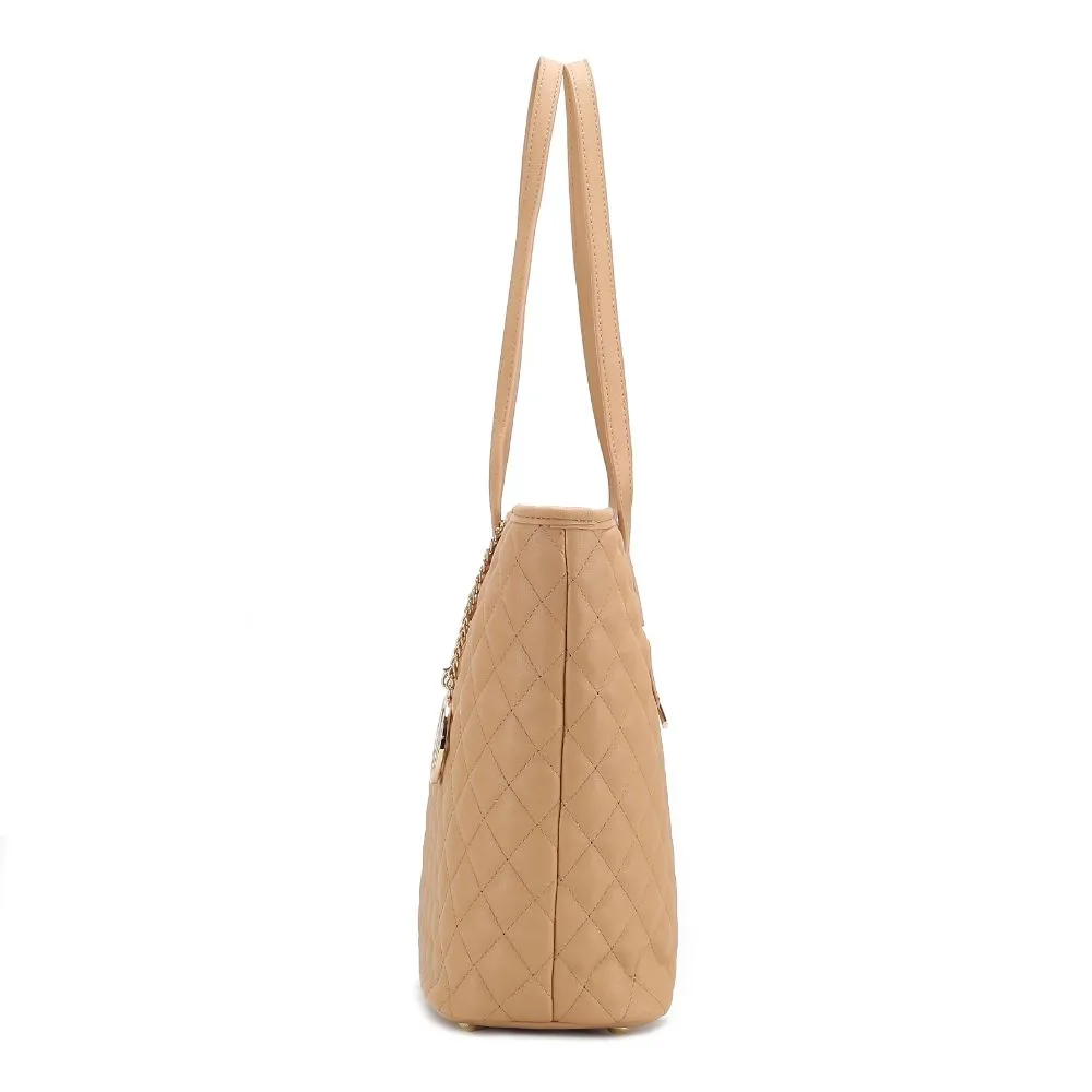 Tansy Quilted Vegan Leather Women’s Tote Bag with Pouch– 2 pieces