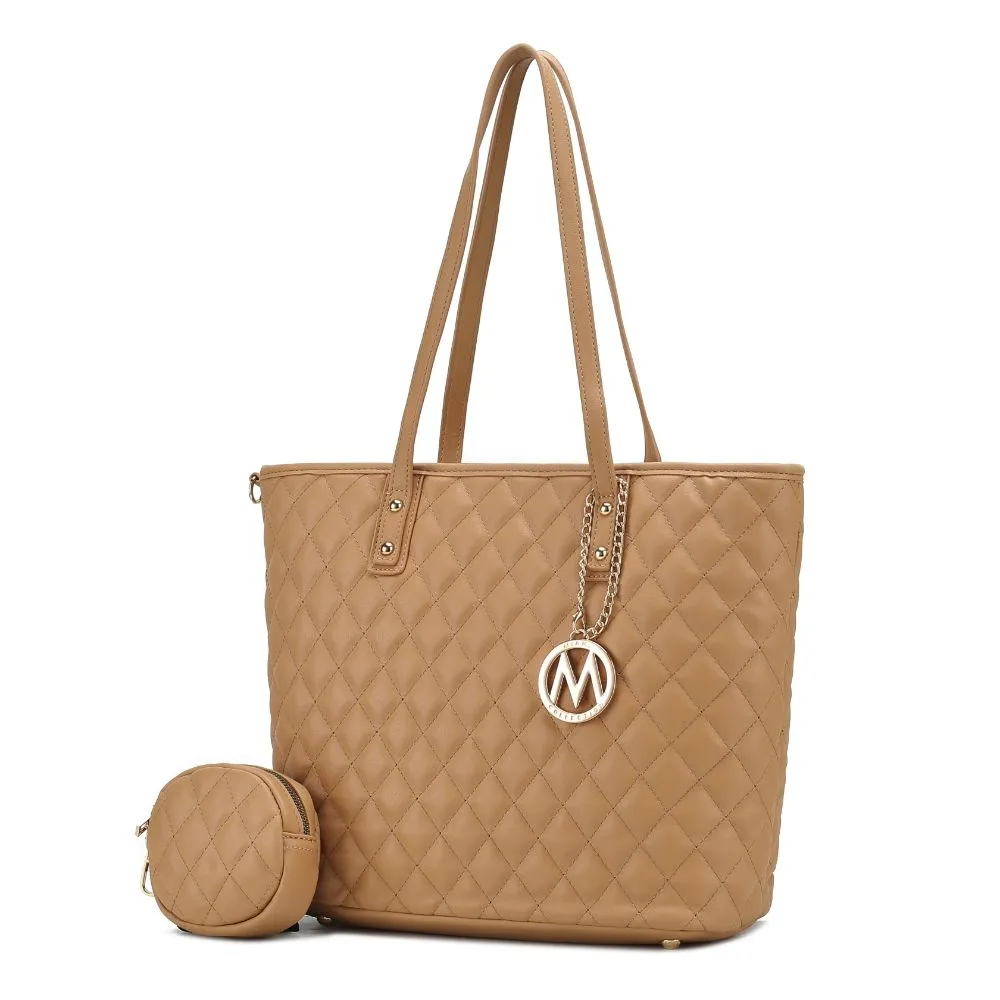 Tansy Quilted Vegan Leather Women’s Tote Bag with Pouch– 2 pieces