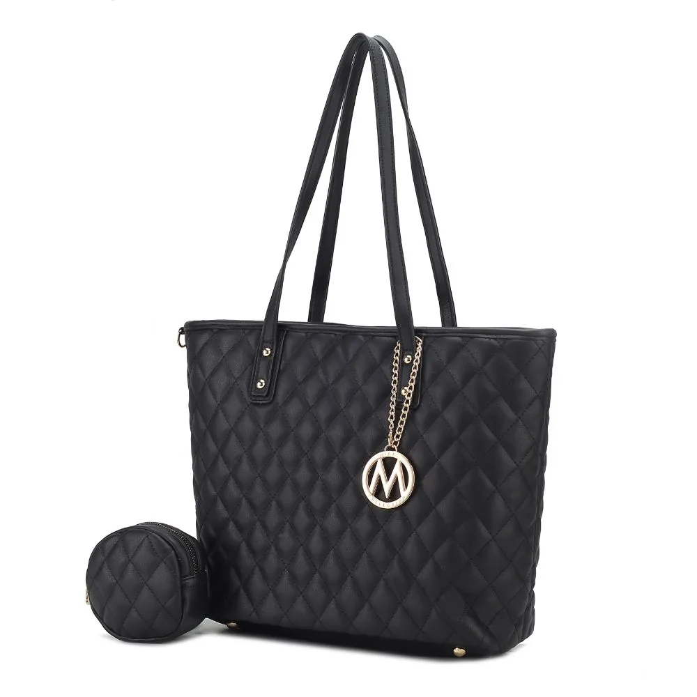 Tansy Quilted Vegan Leather Women’s Tote Bag with Pouch– 2 pieces