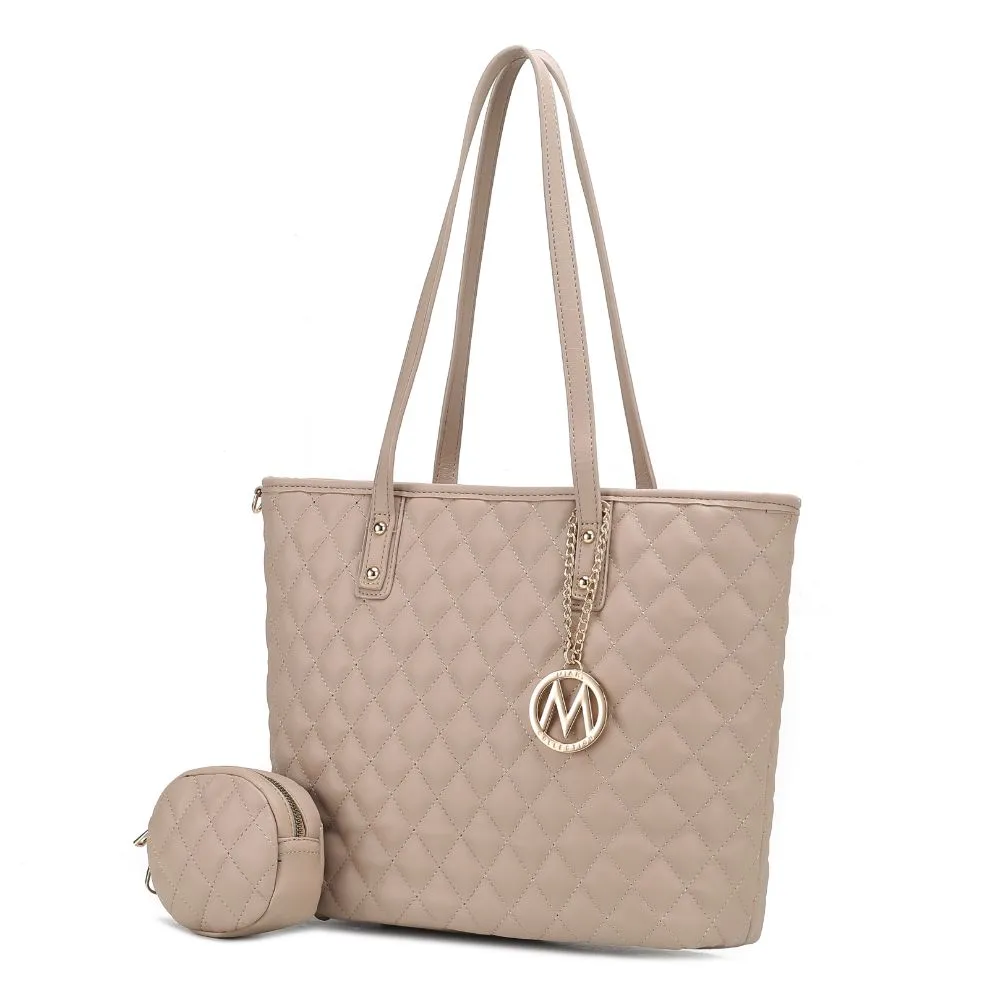 Tansy Quilted Vegan Leather Women’s Tote Bag with Pouch– 2 pieces