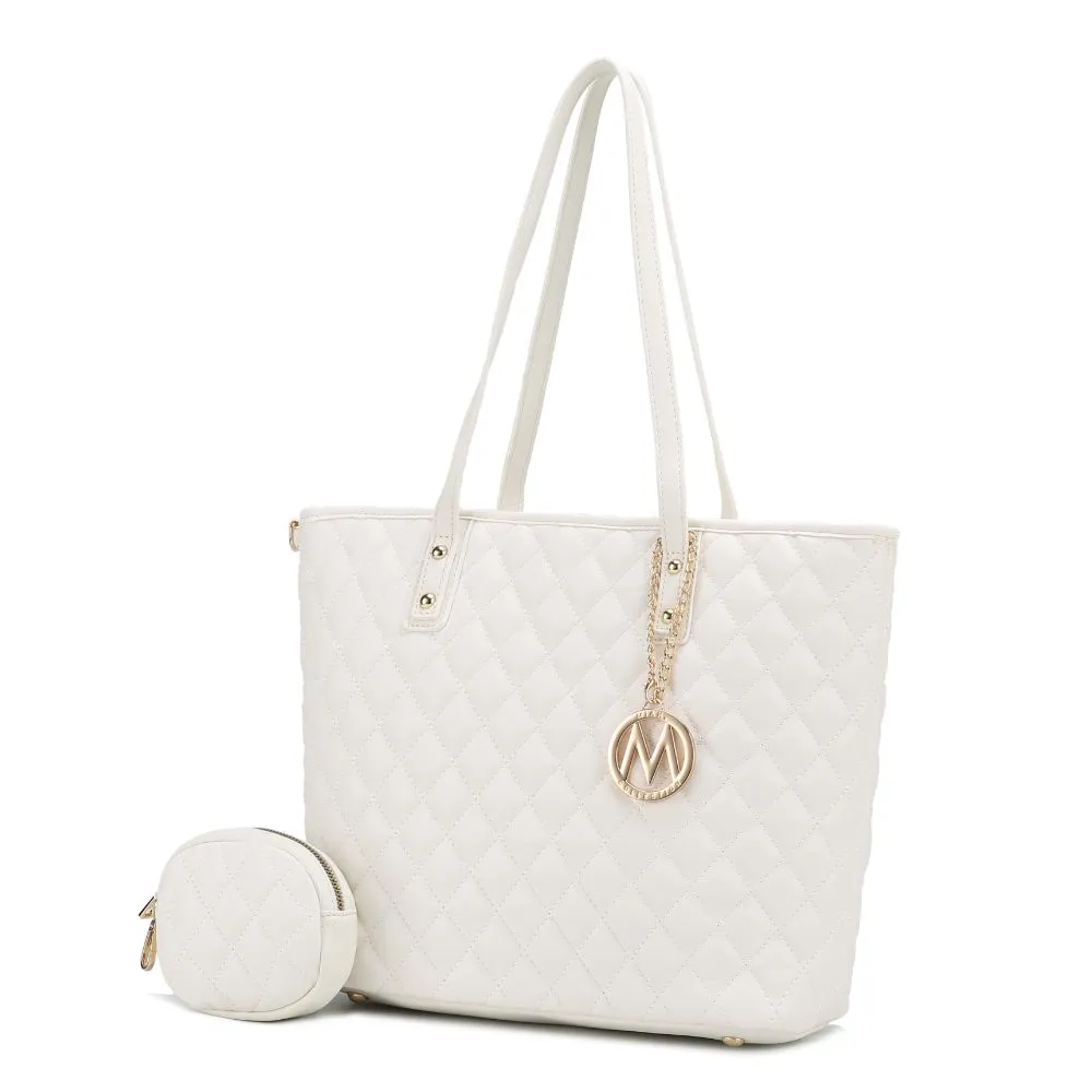 Tansy Quilted Vegan Leather Women’s Tote Bag with Pouch– 2 pieces