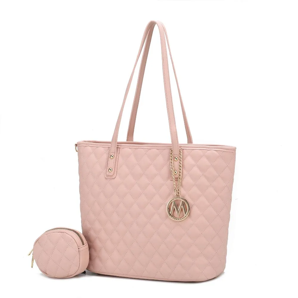 Tansy Quilted Vegan Leather Women’s Tote Bag with Pouch– 2 pieces
