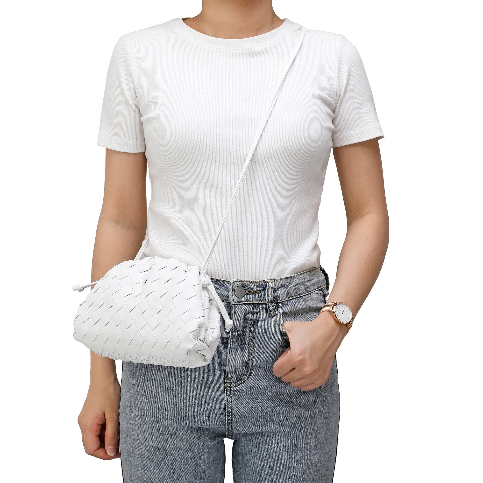 Tiffany & Fred Full Grain Woven Leather Pouch/ Shoulder/ Clutch Bag