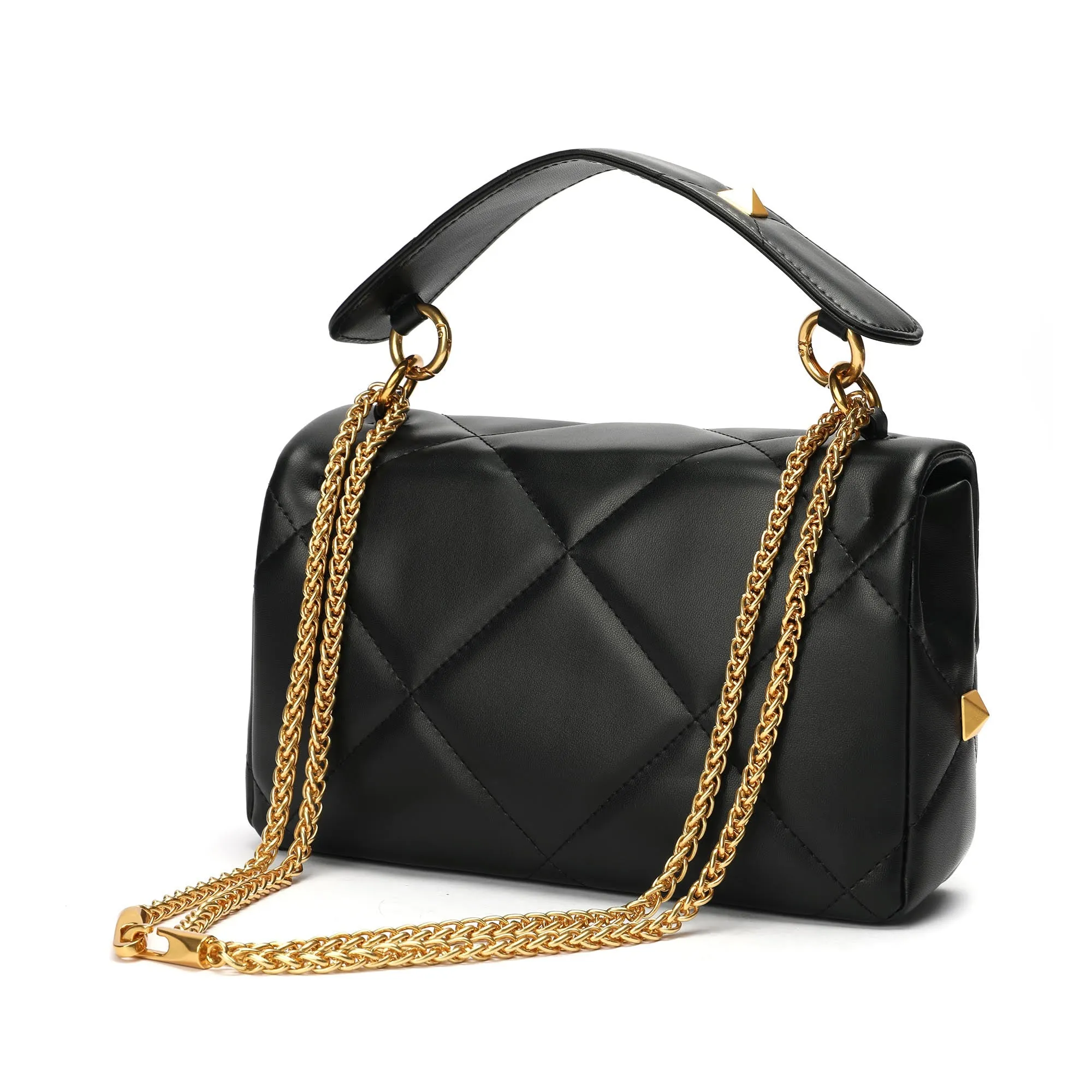 Tiffany & Fred Quilted and Studded Sheepskin Leather Shoulder Bag