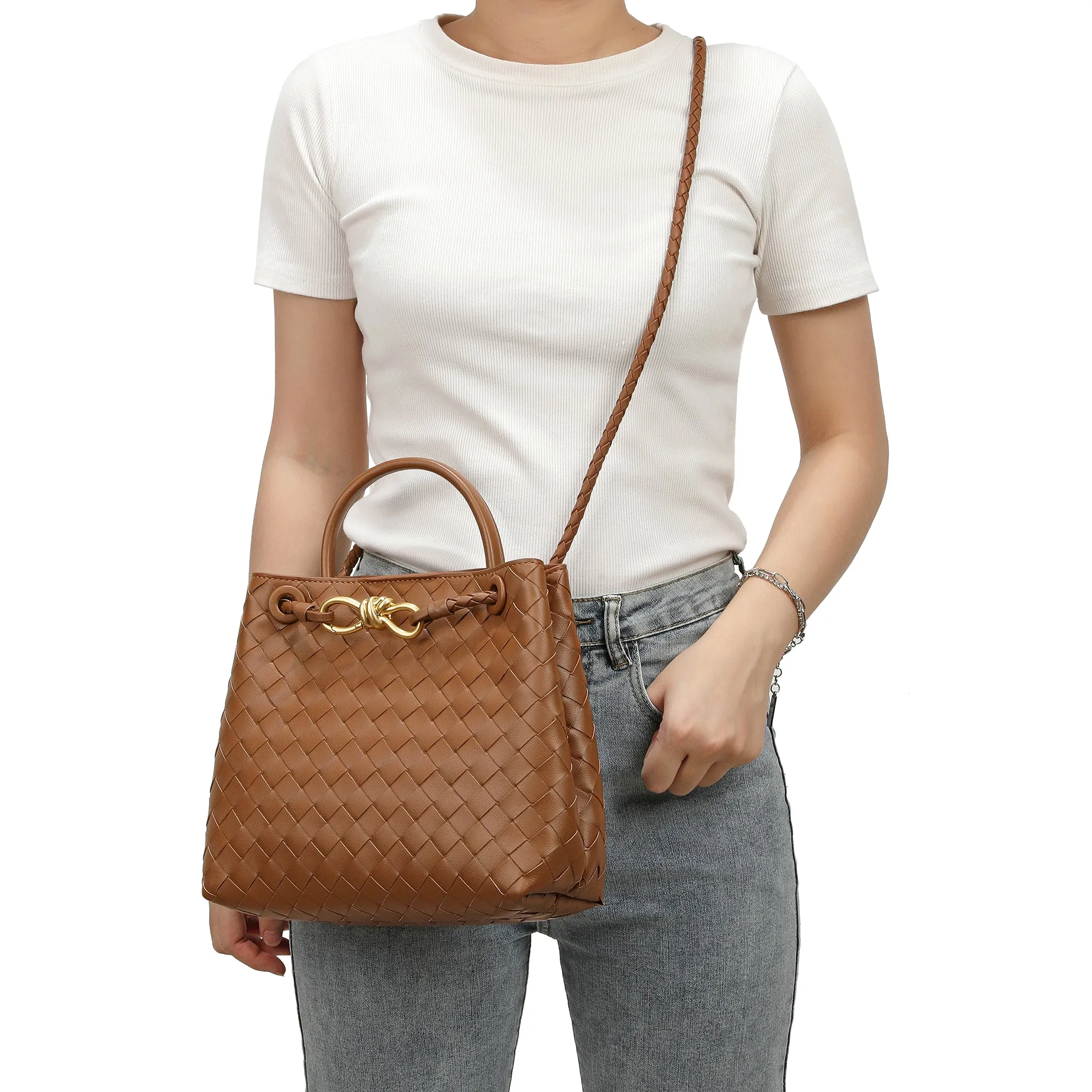 Woven Leather Top-handle/ Shoulder Bag