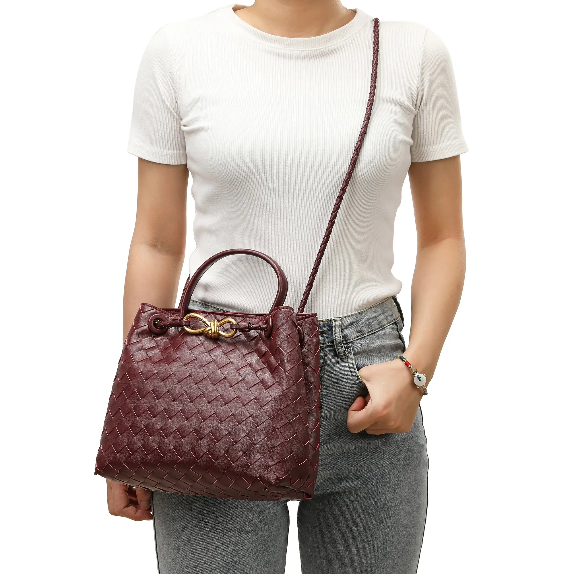 Woven Leather Top-handle/ Shoulder Bag
