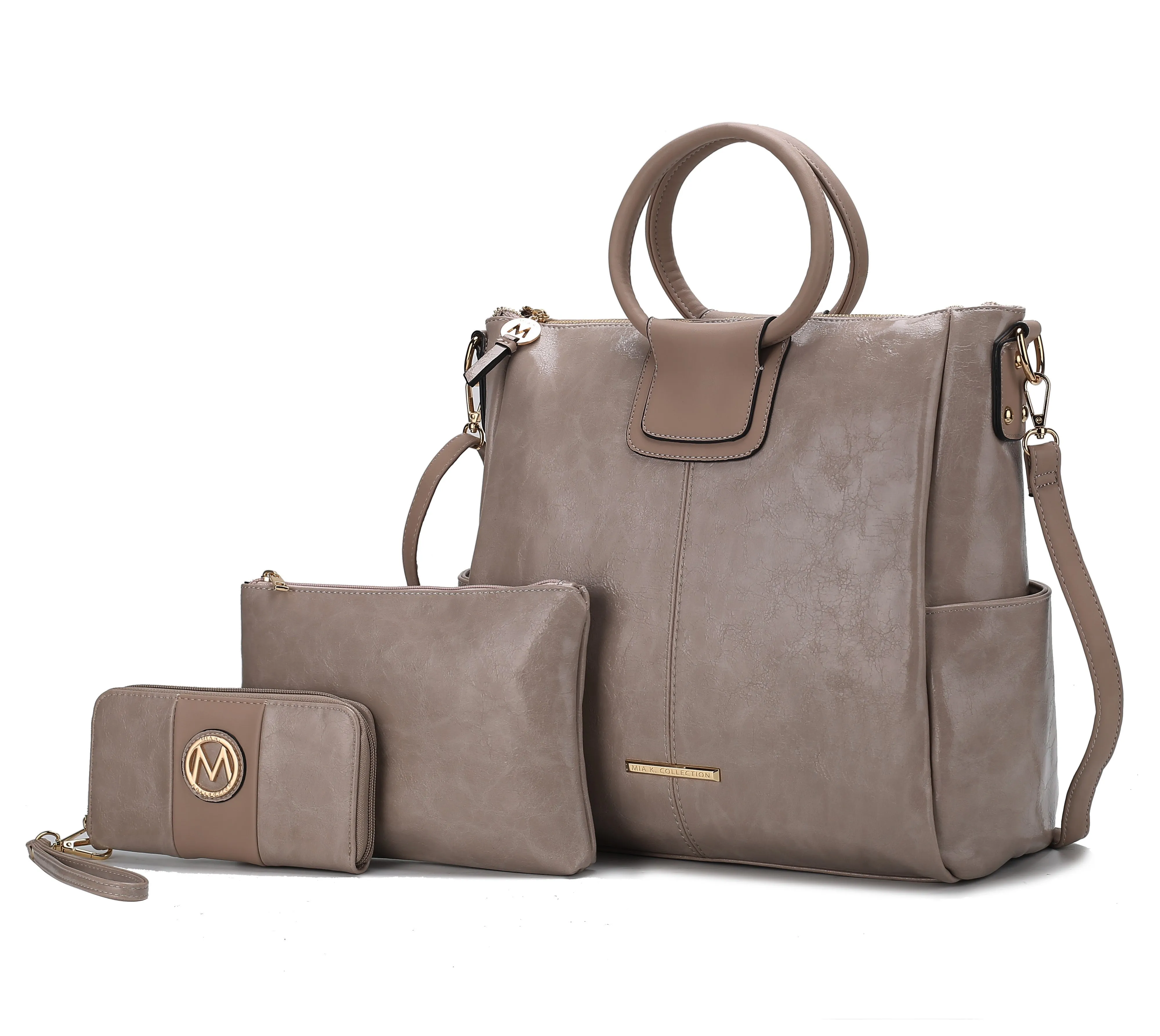Zori Vegan Leather Women’s Tote Bag with pouch and wallet -3 pieces